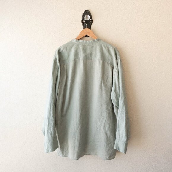 Caribbean Size XL Sage Green 100% Linen Button Up Roll Tab Shirt - Picture 8 of 12